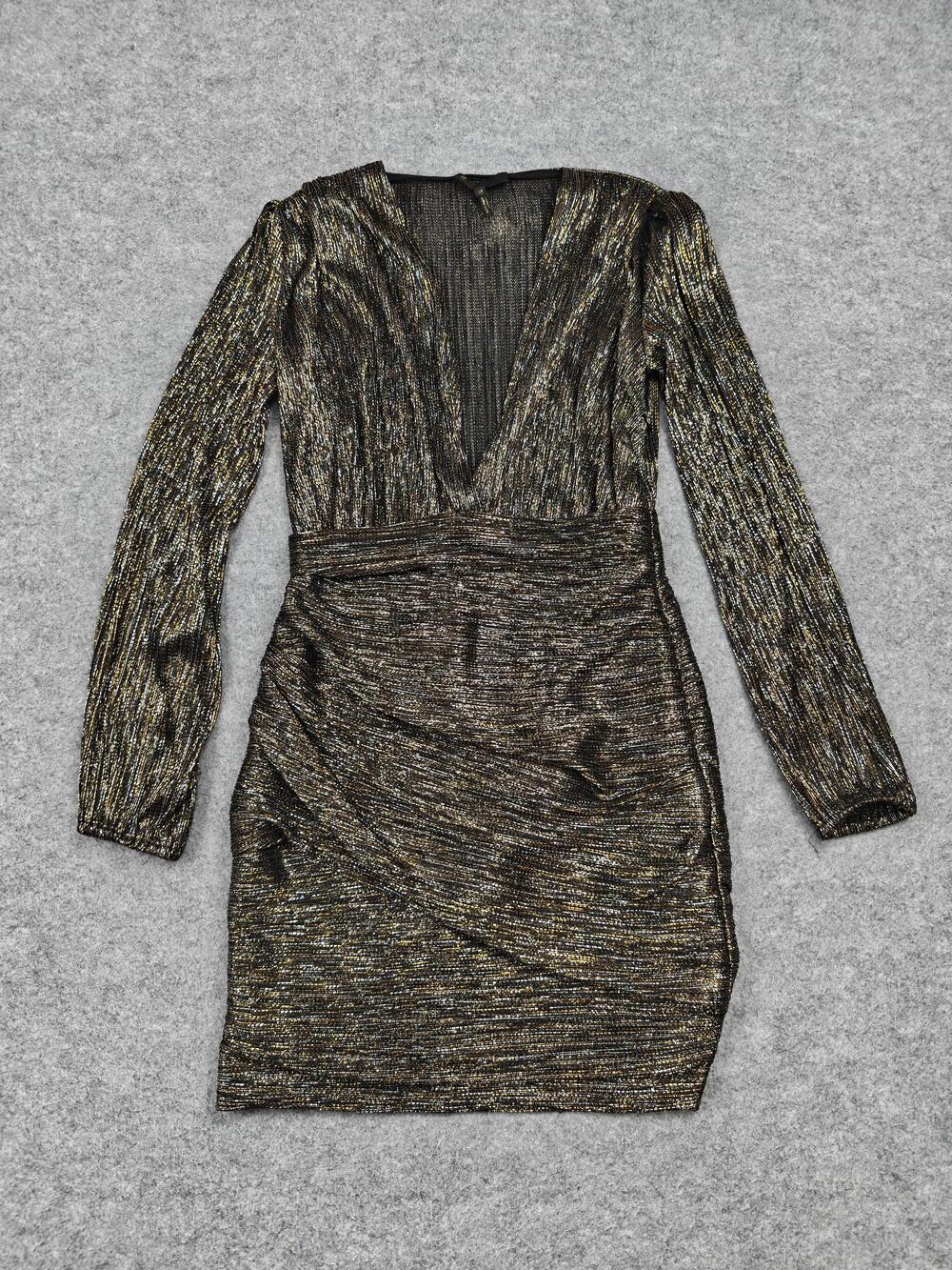 Maje Dress Womens 36 Black Bodycon Long Sleeve V-Neck Ruched Polyester Party